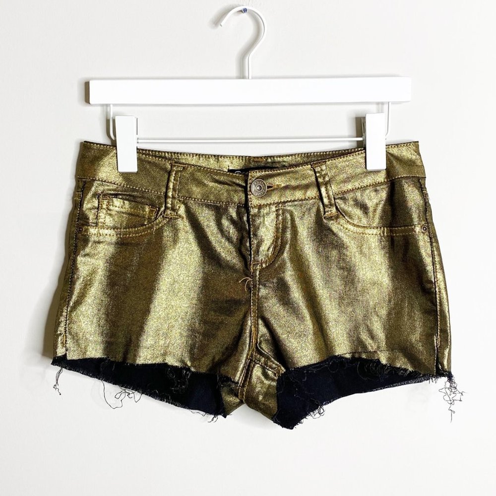 Rewash Metallic Gold & Black Cutoff Jean Shorts